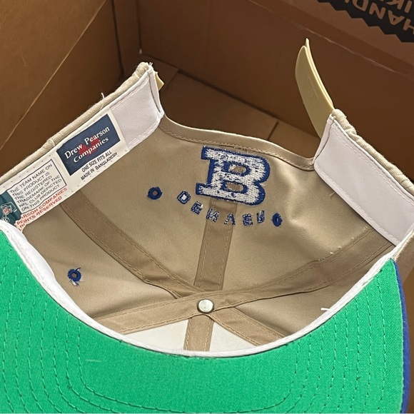 Vintage Drew Pearson Denver Broncos Snapback Hat Khaki Tan Blue Logo DAMAGED - Picture 8 of 8